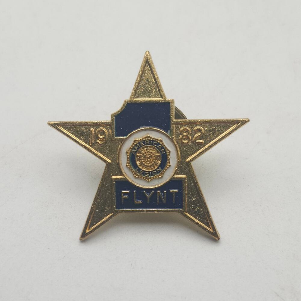 1982 Flynt American Legion Star Lapel Pin Vintage Michigan Gold Enamel Badge